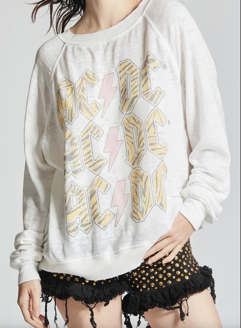 Recycled Karma AC/DC Tiger Print White Oversized Sweatshirt